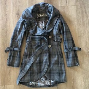 Guess High Waist Tie Wool Jacket Satin Lined